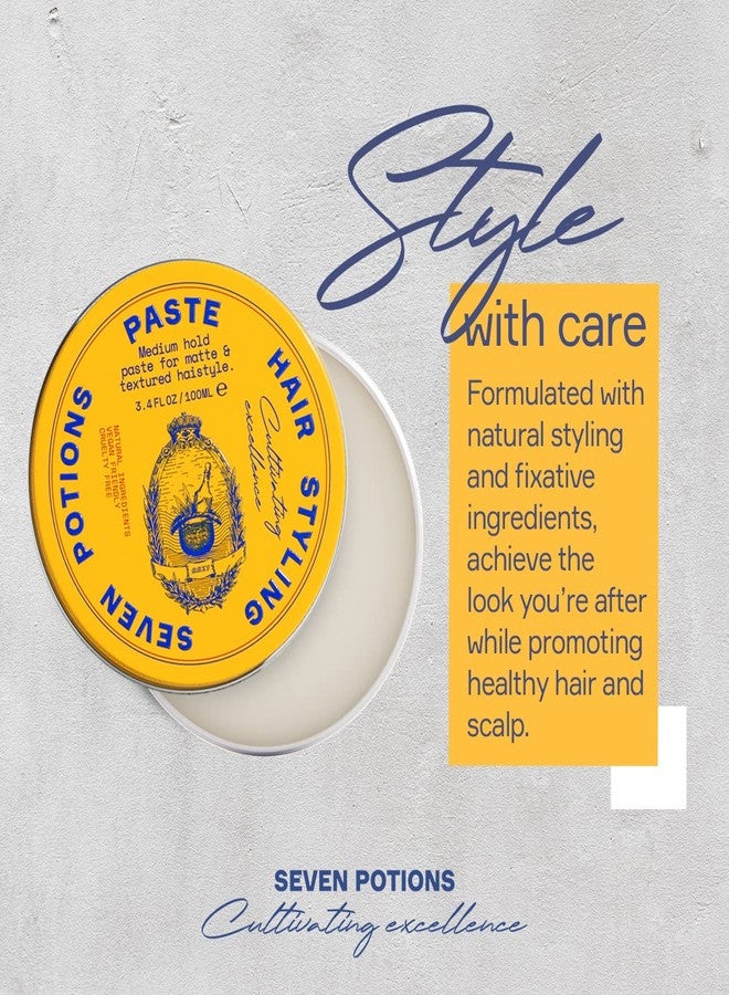 SEVEN POTIONS Hair Styling Paste for Men 3.4FL OZ - Medium, Flexible Hold Putty - Matte Hair Wax with Textured Finish - Easy Application - Natural, Vegan, Cruelty-Free - Image 4