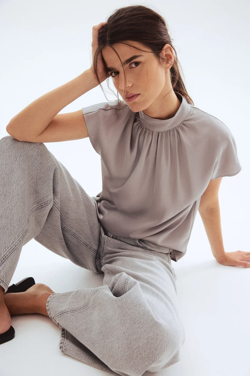 H&M Stand-collar satin blouse