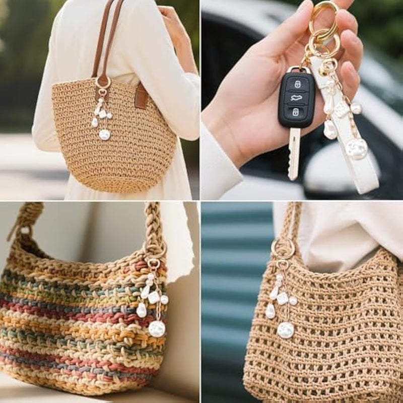 سلسلة مفاتيح ذهبية للشاطئ، سلسلة مفاتيح لطيفة على شكل نجم البحر واللؤلؤ والصدف والحقيبة، دلايات للمحفظة، هدايا سفر صيفية للنساء - Image 3