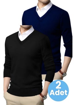 2-Pack Men's V Neck Long Sleeve Knitwear Non-Pilling Sweater Men's Slim Fit Sweater - pzsku/ZC153668CBADDD812328FZ/45/_/1735885745/fac5e4aa-6e9f-4d48-b369-5f171058199d