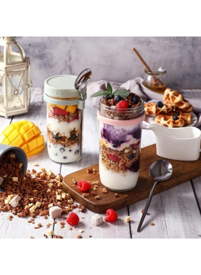 2Pcs Overnight Oats Jars with Lid and Spoon Airtight Oatmeal Container with Measurement Marks 600ml