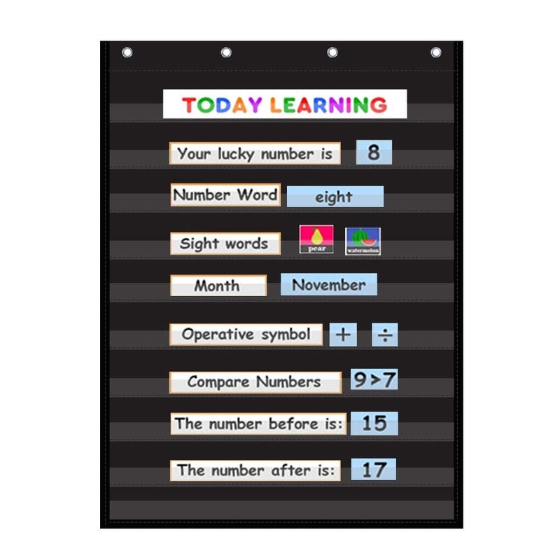 AUVCAS Standard Pocket Chart Clear 10 Pockets Chart for Classroom & Home Heavy Duty Hanging Pocket Chart for Word Wall/Letter Cards/Sentence Strips,28Wx43L,Black - Image 1