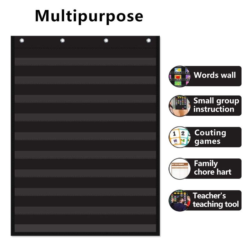 AUVCAS Standard Pocket Chart Clear 10 Pockets Chart for Classroom & Home Heavy Duty Hanging Pocket Chart for Word Wall/Letter Cards/Sentence Strips,28Wx43L,Black - Image 2