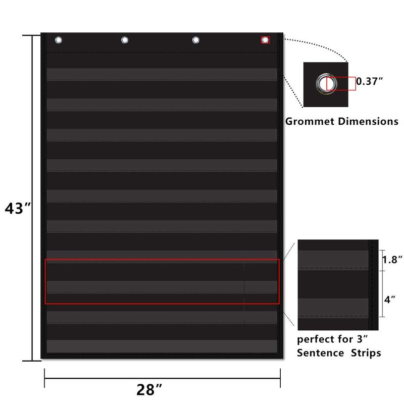 AUVCAS Standard Pocket Chart Clear 10 Pockets Chart for Classroom & Home Heavy Duty Hanging Pocket Chart for Word Wall/Letter Cards/Sentence Strips,28Wx43L,Black - Image 4