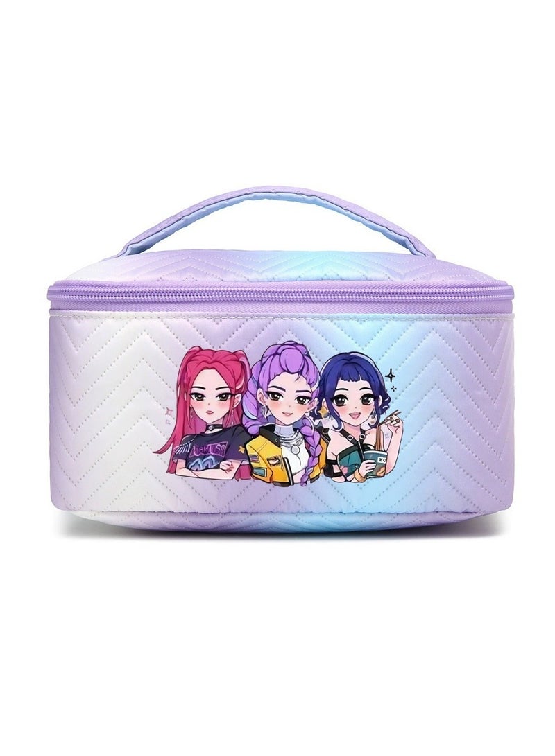 KPOP Demon Hunter Girl Group Print Colorful Cosmetic Bag - Large Capacity, Portable, Waterproof Storage Bag - Compact Toiletry Bag and Stationery Organizer for Students