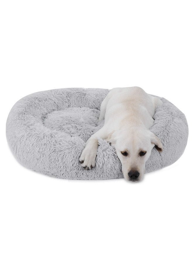 Donut Dog Bed Calming Ultra Soft Shag Faux Fur Dog Bed Comfortable Donut Cuddler for Dogs and Cats,Self Warming and Washable (30 Inches, Grey)