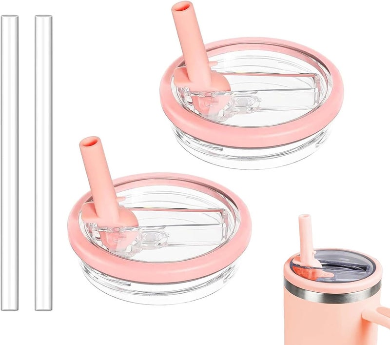 Bnoname 2 Pack 30 oz Tumbler Flip Straw Lid Replacement Compatible for Stanley Quencher, Leak Proof Lid Replacement for 30 OZ Stanley H2.0 FlowState Tumbler,Spill Proof Splash Reusable (Peach) - Image 1