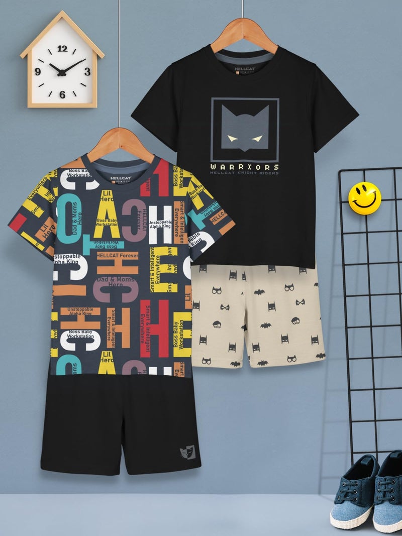 HELLCAT Boys Dress Clothing Set Combo with Tshirts & Shorts - Pack 2 Black/Black 9-10 Years - Image 2
