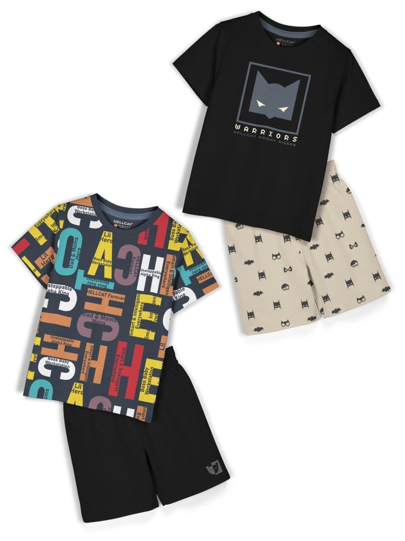 HELLCAT Boys Dress Clothing Set Combo with Tshirts & Shorts - Pack 2 Black/Black 9-10 Years - Image 1