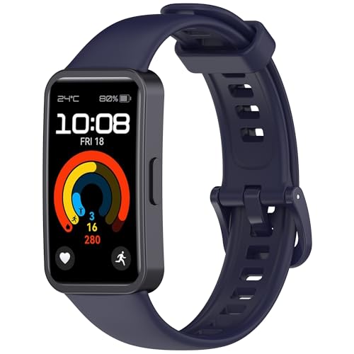 Wisely Adjustable Silicon Band Strap for Huawei Band 9/8 Watch Silicone Replacement Band Bracelet, NavyBlue - Image 2