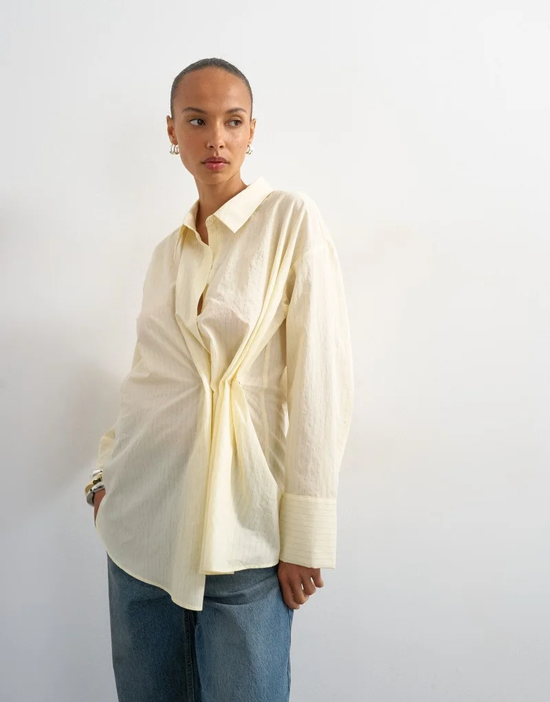 Topshop Long Sleeve Cinched Woven Shirt