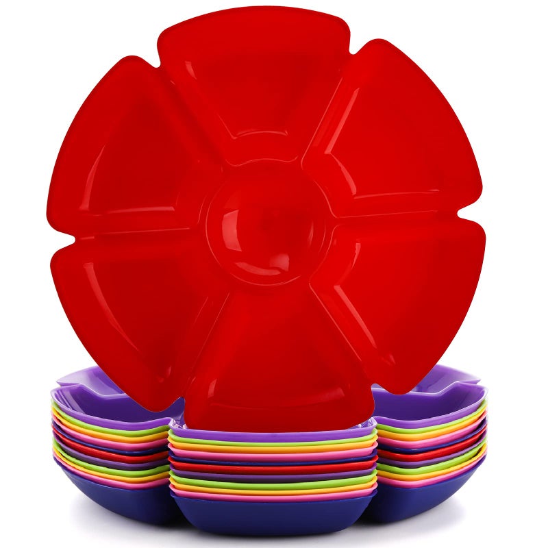 AVLA صينية تقديم الوجبات الخفيفة البلاستيكية AVLA 12 قطعة 12 بوصة غير قابلة للكسر مقسمات دائرية 7 حجرات متعددة الوظائف للوجبات الخفيفة والمكسرات والحلويات والفواكه المجففة والخضروات