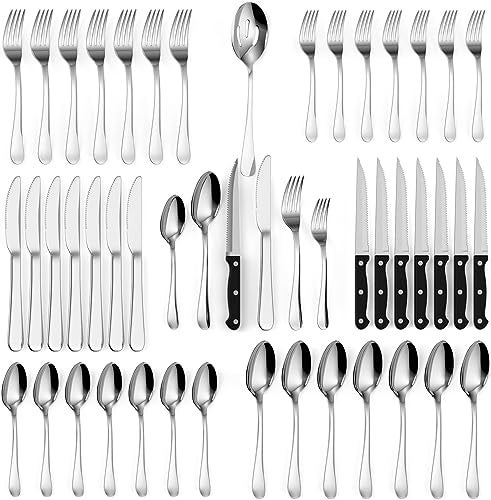Tribal Cooking 49 Piece Silverware Set  Service for 8  Stainless Steel Flatware serving set  Cutlery Set  Knife Fork and Spoon  Kitchen Utensils set  Dishwasher Safe  Stunning Polished Finish