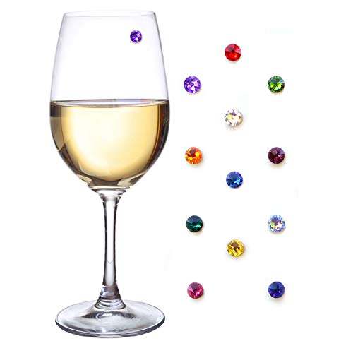 Simply Charmed Crystal Magnetic Wine Glass Charms Set of 12 Glass Markers that Work on Stemless Glasses - Gift/Storage Box Included - Image 1