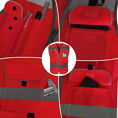 TCCFCCT Safety Vest for Men Women 9 Pockets High Visibility Reflective Vest for Safety, Work Vest with Reflective Strips, Meets ANSI/ISEA Standards, (Red, X-Large) - Image 4