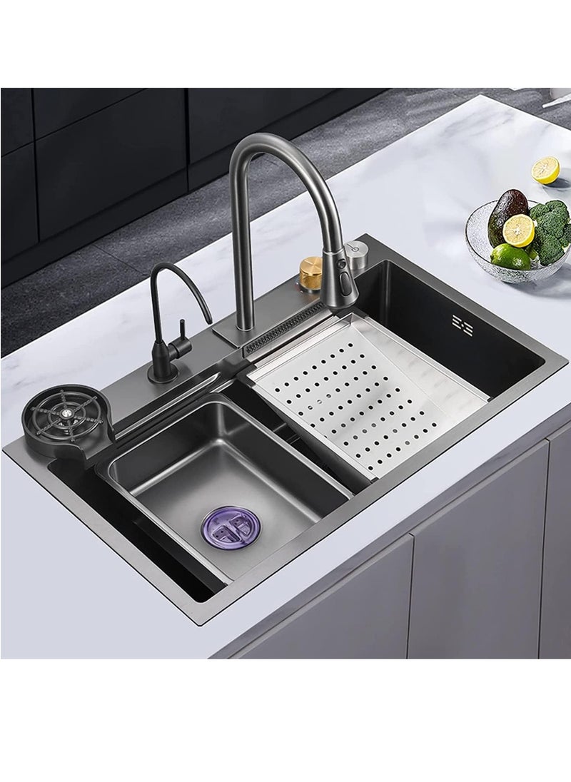 Waterfall Kitchen Sink，304 Stainless Steel bar Sink, Single Bowl With Cup Washer,Workstation Sink (Size: 80x45x22cm) - pzsku/ZC153BEF64C874D538B22Z/45/_/1716382424/c124e5bf-21d9-4f93-aa71-0ed34fc6f3db