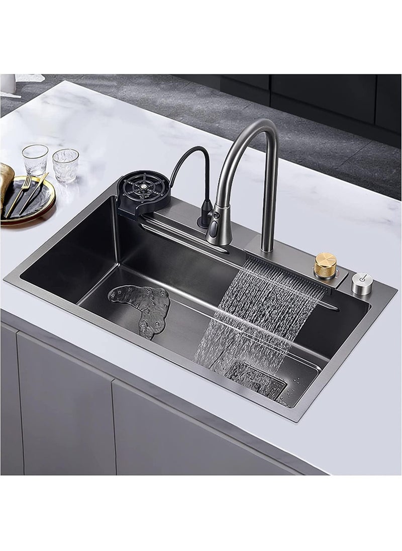 Waterfall Kitchen Sink，304 Stainless Steel bar Sink, Single Bowl With Cup Washer,Workstation Sink (Size: 80x45x22cm) - pzsku/ZC153BEF64C874D538B22Z/45/_/1716382574/7e053fd9-d16b-44aa-9bcb-2c9265fda985