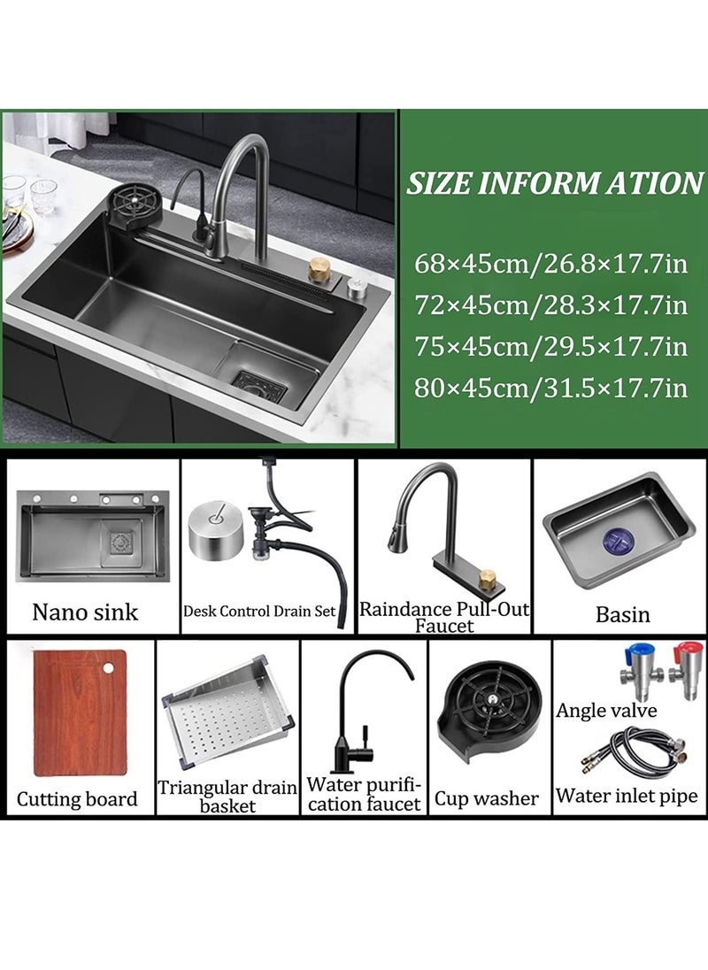 Waterfall Kitchen Sink，304 Stainless Steel bar Sink, Single Bowl With Cup Washer,Workstation Sink (Size: 80x45x22cm) - pzsku/ZC153BEF64C874D538B22Z/45/_/1716382735/5fb71d64-deb7-44b6-bbba-19220e336b0e