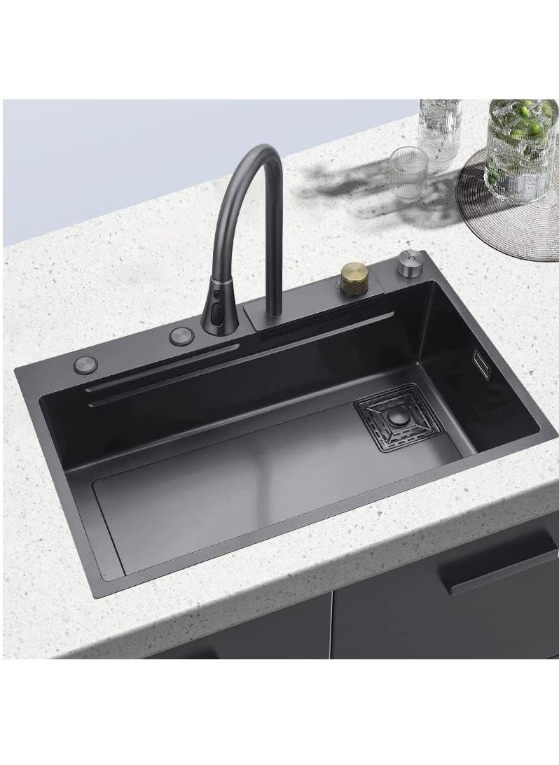 Waterfall Kitchen Sink，304 Stainless Steel bar Sink, Single Bowl With Cup Washer,Workstation Sink (Size: 80x45x22cm) - pzsku/ZC153BEF64C874D538B22Z/45/_/1716383440/0982ea67-bb39-4d2f-80d7-1c2bd1946638