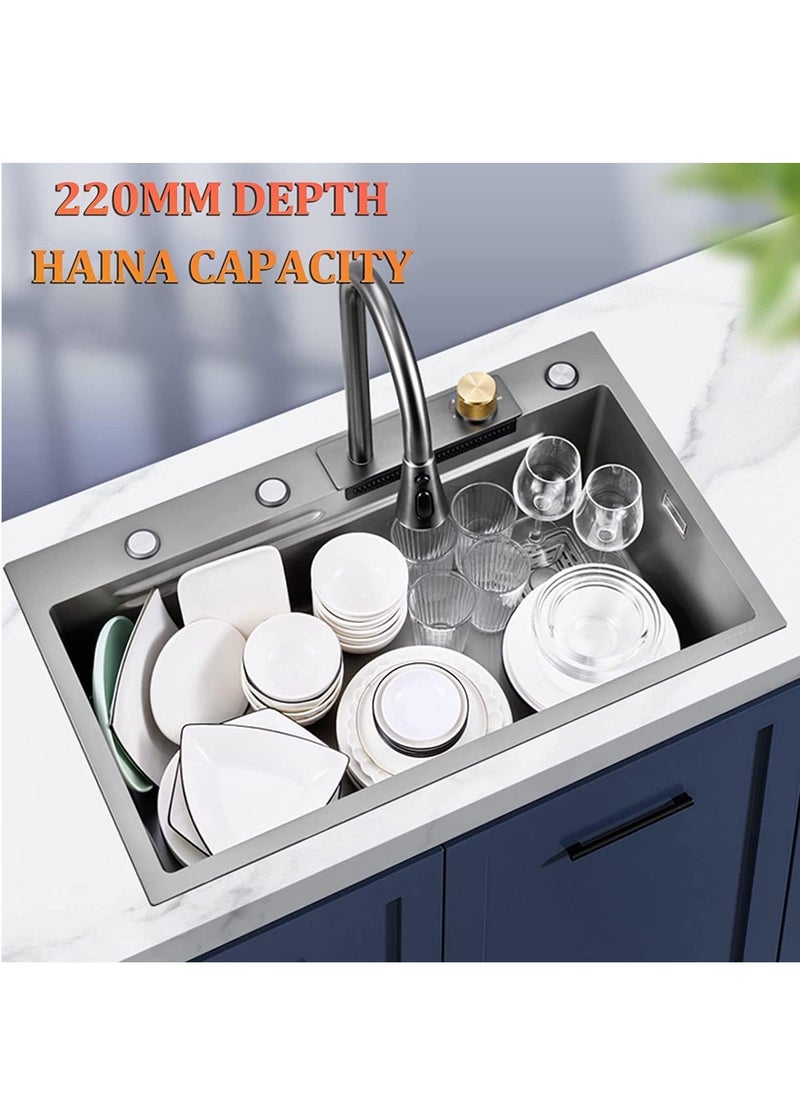 Waterfall Kitchen Sink，304 Stainless Steel bar Sink, Single Bowl With Cup Washer,Workstation Sink (Size: 80x45x22cm) - pzsku/ZC153BEF64C874D538B22Z/45/_/1716383591/2faa0bd6-7783-44e7-8e1b-1b333b884dd1