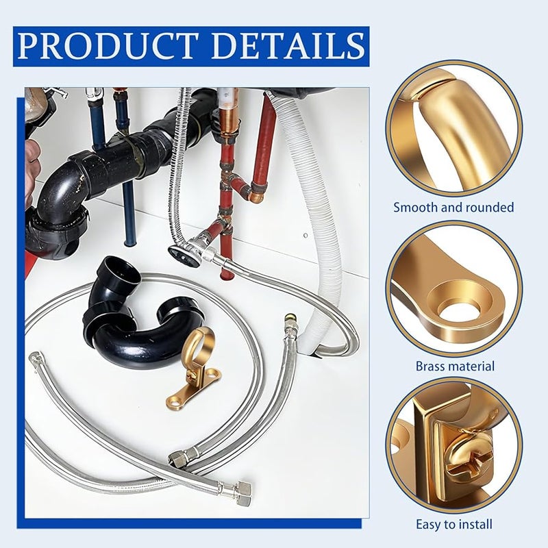 Heavy Duty Brass Pipe Clamp Bracket with Cable Clamp Wall Mount for Indoor Outdoor Tube Support - Image 4