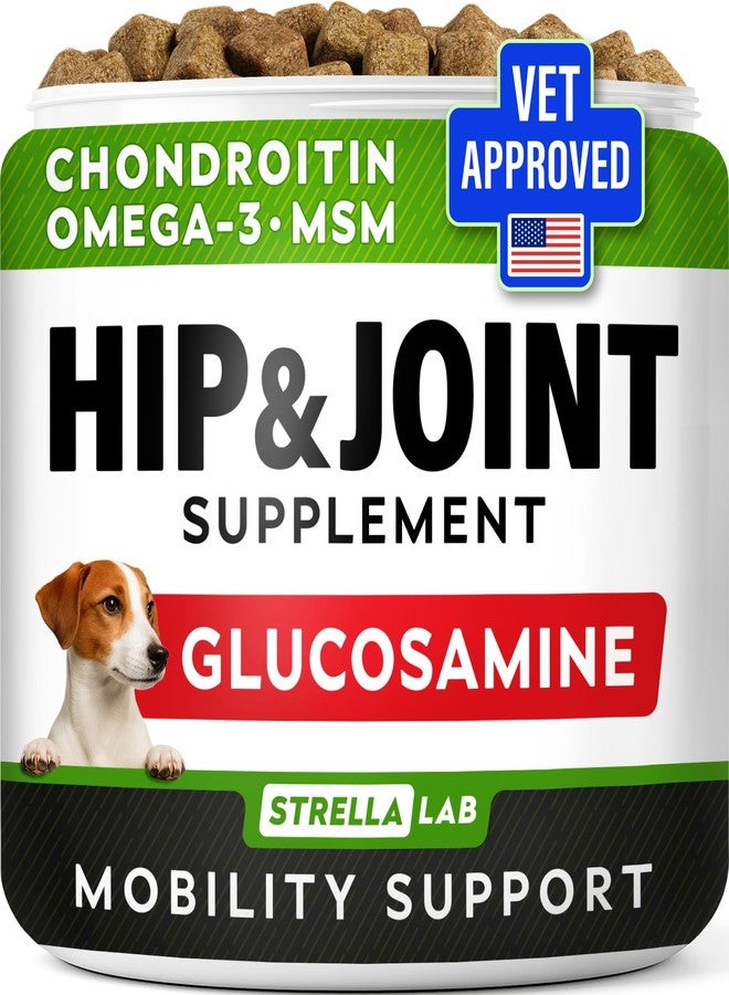 STRELLALAB Hip & Joint Glucosamine Supplement Treats for Dogs - Chondroitin, Omega-3, MSM - Advanced Joint Health Support Chews for Large Breed - Pain Relief - Bacon Flavor - 120 Ct - Made in USA - Image 1
