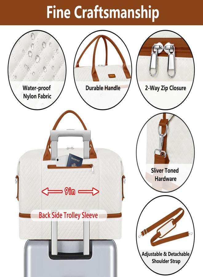 ITIEZY Weekender Bag for Women, Travel Duffel Bag Carry On Overnight Bag with Shoe Compartment Large Nylon Travel Weekend Tote Bag, 9a-Beige, Large - Image 4