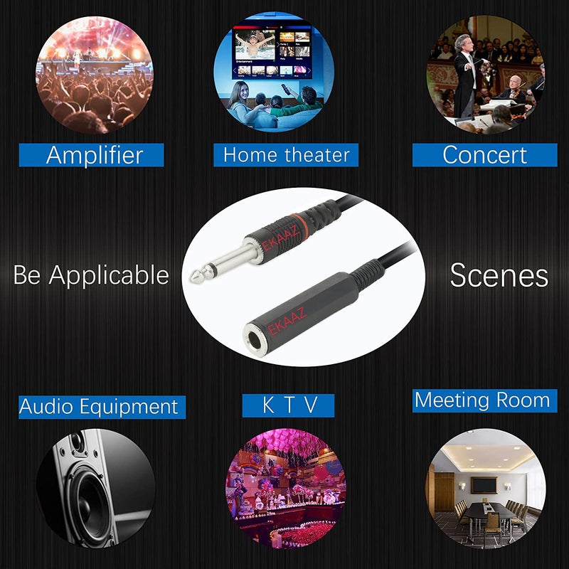 EKAAZ TS Mono Extension 1/4" Mono Male to Female Audio Extension Cable - Guitar Cable Compatible with Amplifiers, Instruments, and Microphones,5Meters/16.4ft (BLACK) - Image 3