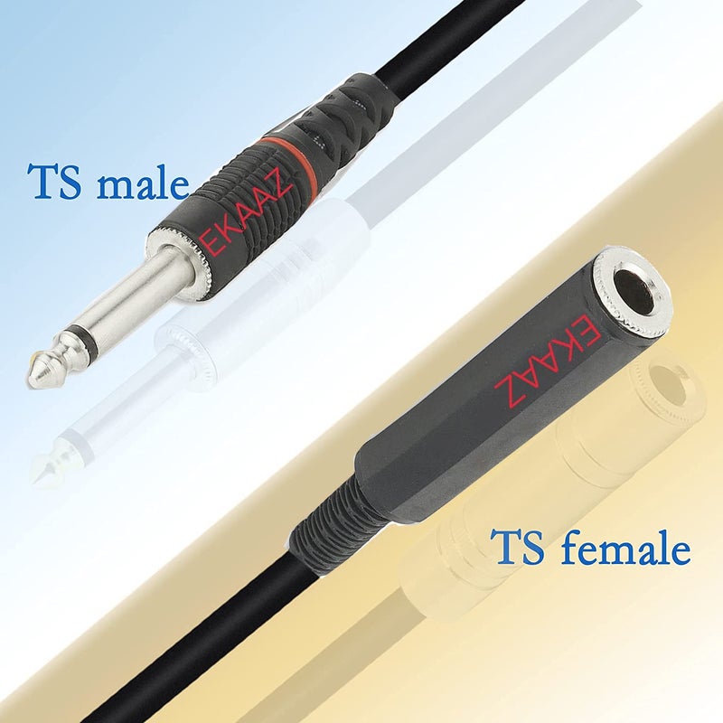 EKAAZ TS Mono Extension 1/4" Mono Male to Female Audio Extension Cable - Guitar Cable Compatible with Amplifiers, Instruments, and Microphones,5Meters/16.4ft (BLACK) - Image 2