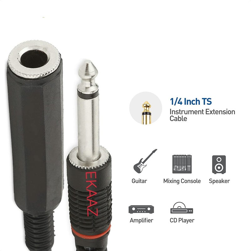 EKAAZ TS Mono Extension 1/4" Mono Male to Female Audio Extension Cable - Guitar Cable Compatible with Amplifiers, Instruments, and Microphones,5Meters/16.4ft (BLACK) - Image 5