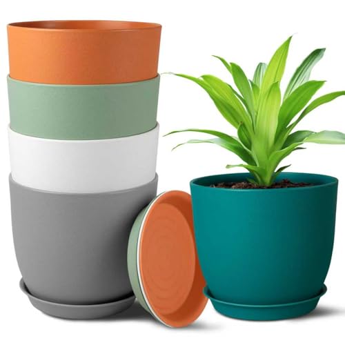 Ferlypote Plant Pots 6 Inch Set of 5, Flower Pots with Multi Mesh Drainage Holes, Planters for Indoor Outdoor Garden Plants and Flowers (Multicolor) - Image 1