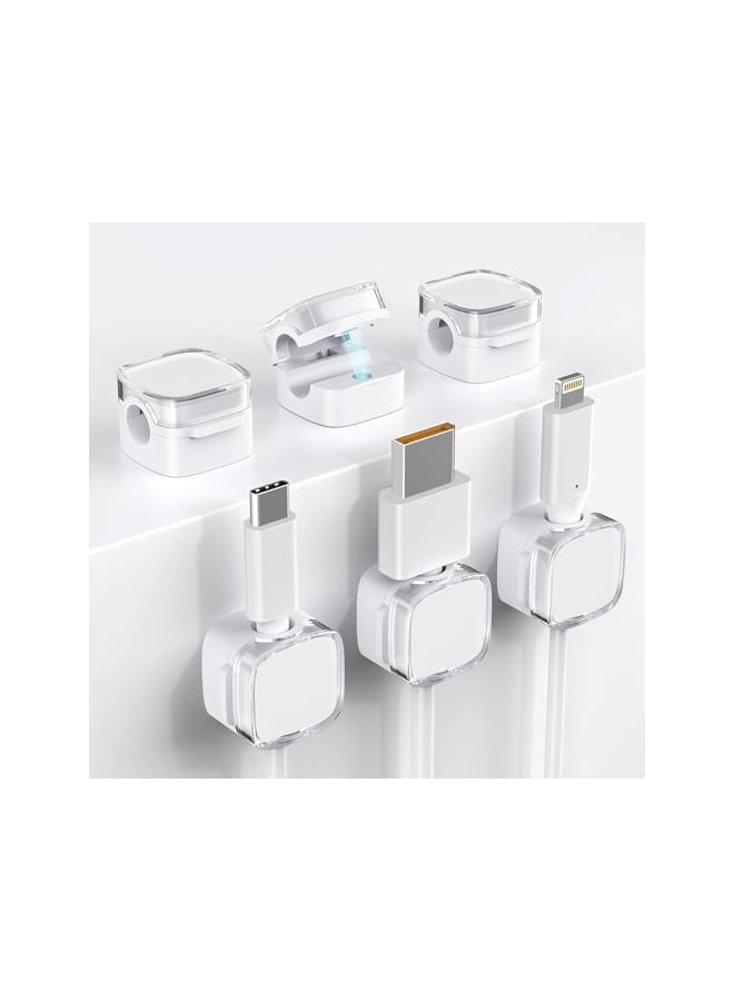 PROMASS Cord Organizer, 6 Pack Magnetic Cable Clips Under Desk Cable Management, Strong Adhesive Cord Holder for Nightstand Kitchen Appliances Car Wall Office Desk Phone Wire Keeper, Crystal White - Image 1
