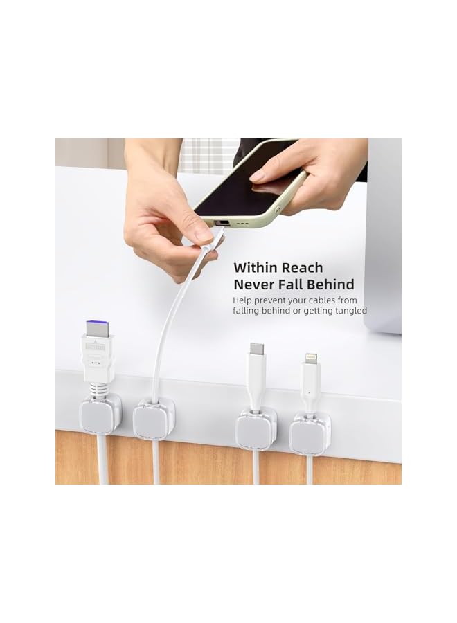 PROMASS Cord Organizer, 6 Pack Magnetic Cable Clips Under Desk Cable Management, Strong Adhesive Cord Holder for Nightstand Kitchen Appliances Car Wall Office Desk Phone Wire Keeper, Crystal White - Image 3