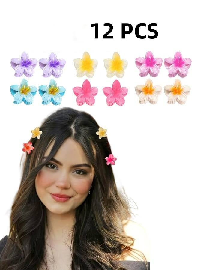 مشابك شعر صغيرة على شكل زهرة، 12 قطعة، مقاس 1.18 بوصة، مشابك صغيرة لطيفة للنساء والفتيات، تثبيت قوي للشعر الكثيف والرفيع، 6 ألوان - Image 1