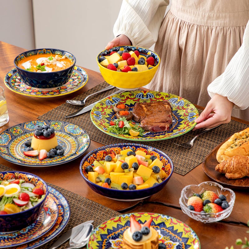 vancasso 16 Pieces Plates and Bowls Set, Bohemian Style Dinnerware Sets Service for 4, Porcelain Boho Dishes Set for Kitchen, Housewaring Gift, Dishwasher and Microwave Safe, Series KRVI - Image 5