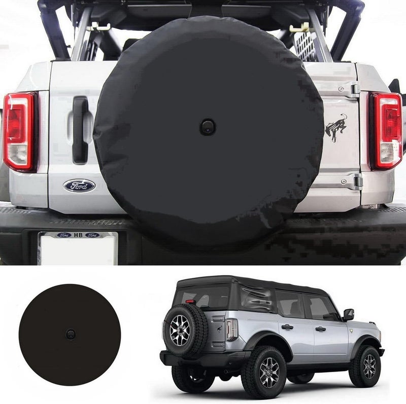 Aolowewin غطاء إطار احتياطي أسود مزود بفتحة لكاميرا احتياطية، مناسب لسيارات Jeep Wrangler JL، Sport & Sahara، وسيارات SUV Ford Bronco، وسيارات SUV Toyota XT. يوفر حماية من الغبار للإطار (المقاسات: XXL: 315/70R17، 315/70R18، 35x12.5-R22). - Image 4