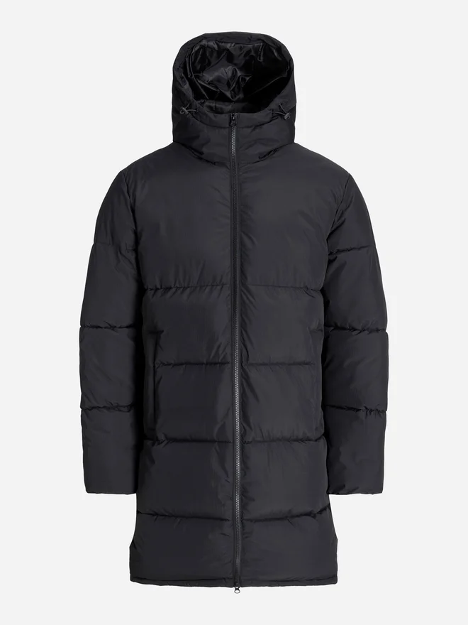 برودكت PRODUKT Black Zip-Up Longline Puffer Jacket with Hood