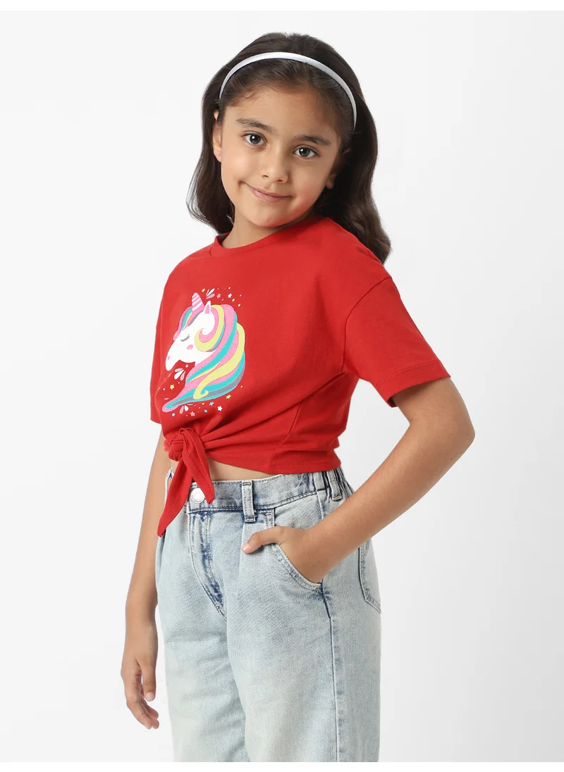 Nautinati Nautinati Girls' Cotton Unicorn Printed Cropped T-shirt