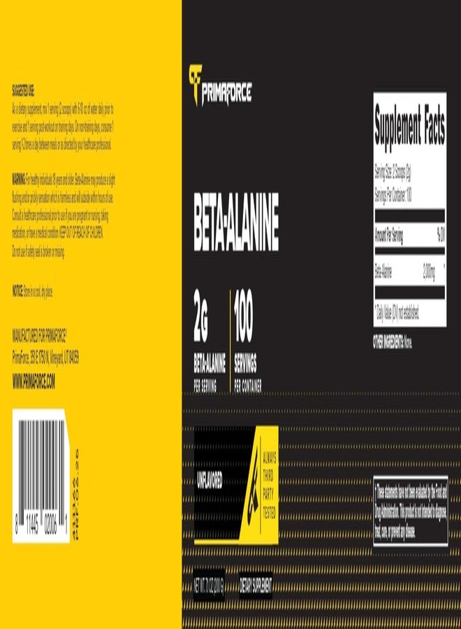 Primaforce Beta Alanine Powder, Unflavored, 200 Grams - Gluten Free, Non-GMO Supplement for Men and Women - Image 5