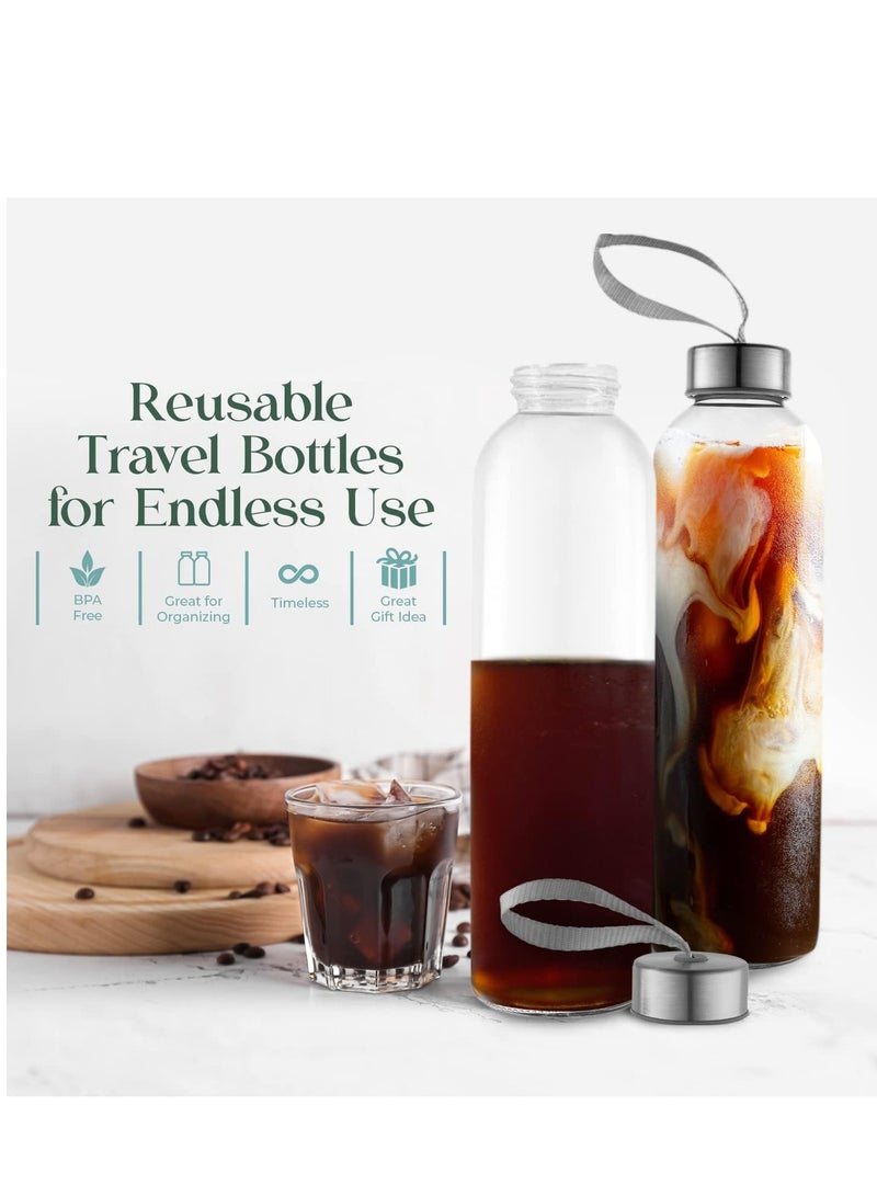 Home zone Glass Bottles with Lids, 6 Pack 1000ML Glass Bottles with Stainless Steel Lids, Glass Water Bottles with Lids Leak Proof Reusable Glass Drinking Bottles for Hot Cold Drinks Work Gym Home - Image 2