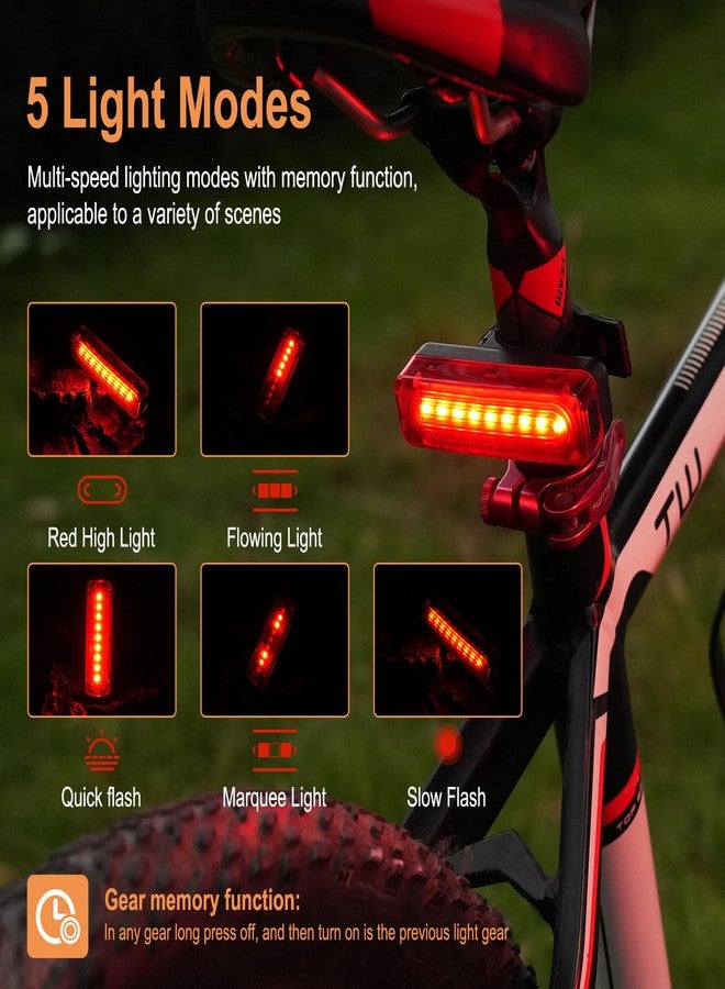 BORUIT Bike Lights for Night Riding,USB Rechargeable Bike Tail Light IP65 Waterproof 1200mah Bicycle Rear Light Easy to Install Road Mountain City Commuting Adventure Cycling Safety Flash 5 Modes - Image 4
