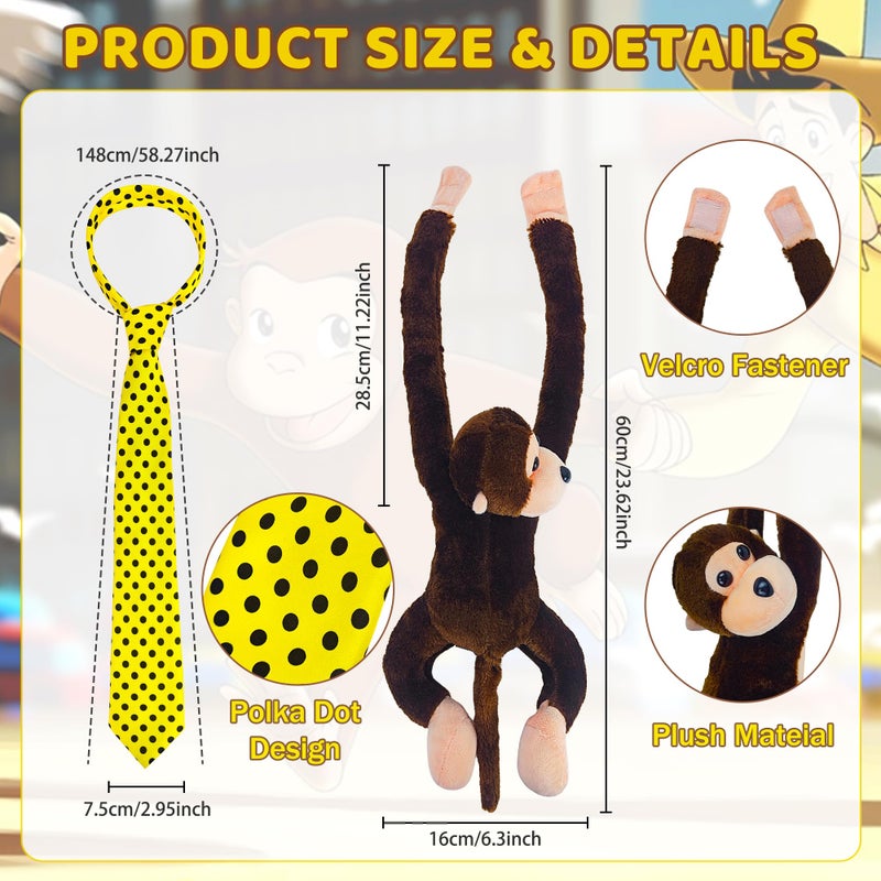 Ueyben Man in the Yellow Hat Costume, Yellow Hat with Polka Dot Tie Stuffed Monkey for Men Women for Halloween Cosplay Dress Up - Image 3