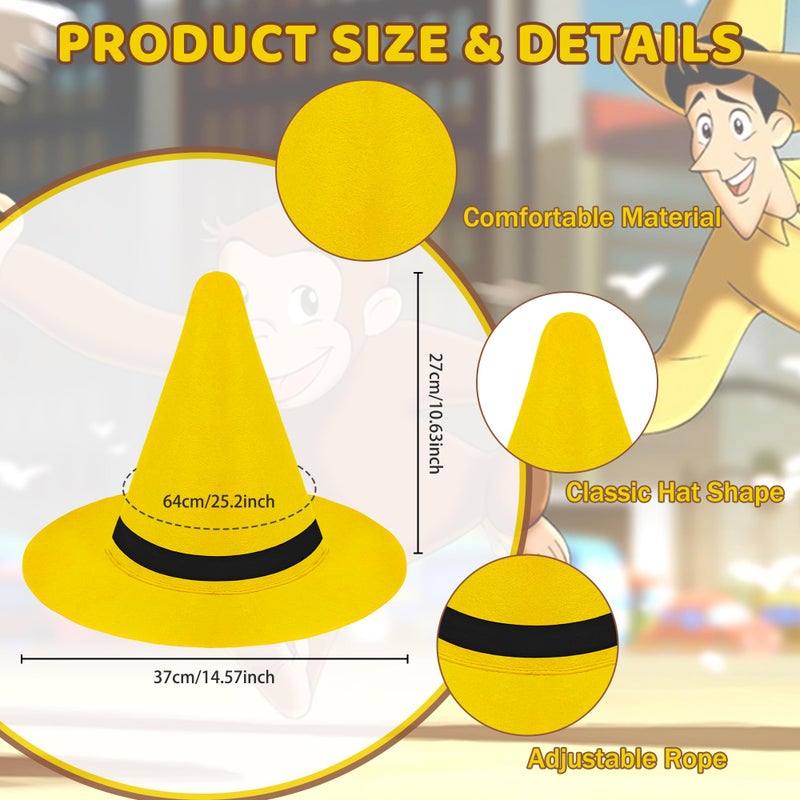Ueyben Man in the Yellow Hat Costume, Yellow Hat with Polka Dot Tie Stuffed Monkey for Men Women for Halloween Cosplay Dress Up - Image 2