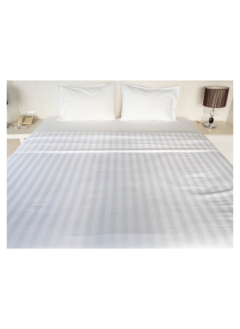 BedNHome Fitted Bed Sheet Set, 100% Egyptian Cotton, 350Tc, Stripe, 1Cm,White ,2Pillowcases. 120X200Cm  - Image 1