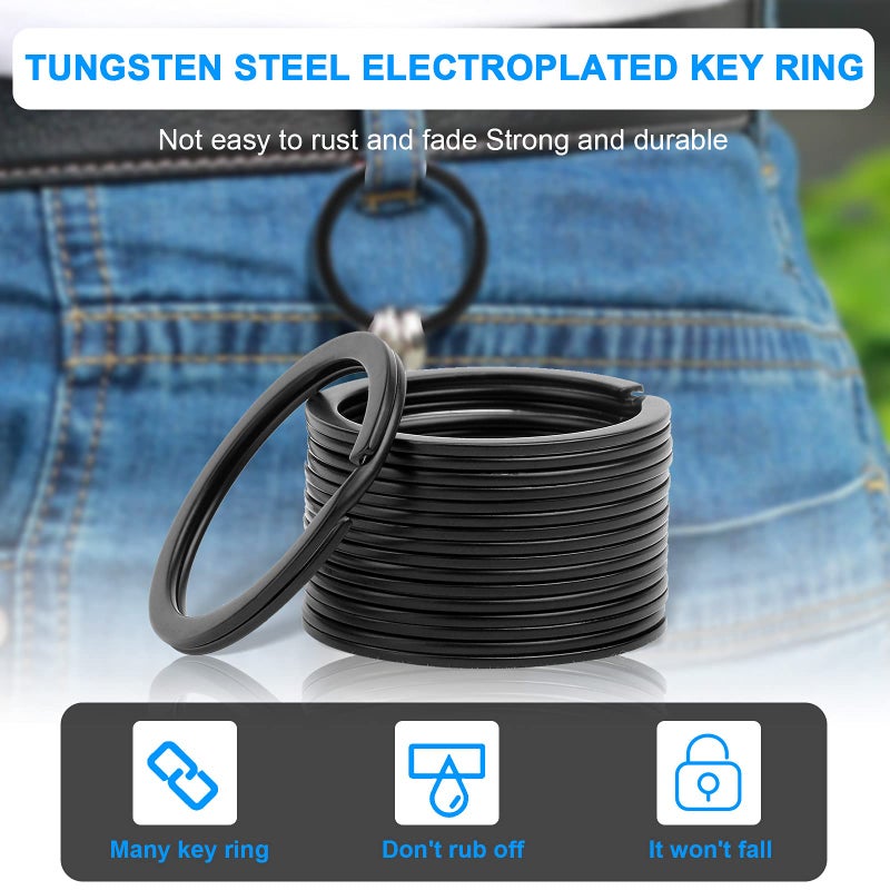 AWTOK 32mm Black Split Key Ring, Flat Key Ring, Split Ring, Black O Ring for Car Keys, for Home Key (12pcs) - Image 2