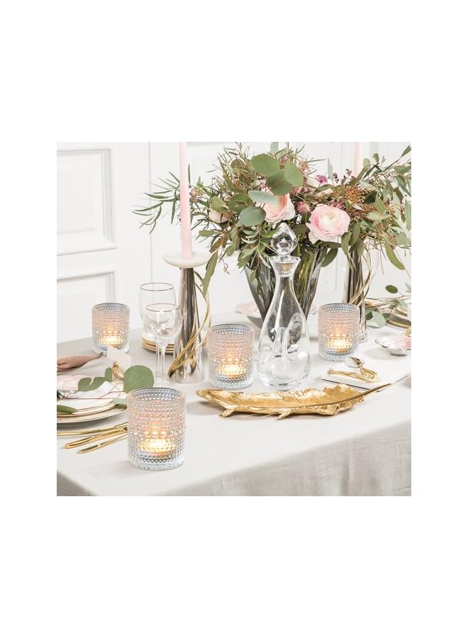 The Bros 12 Pack Vintage Glass Votive Candle Holders, Decorative Tealight Candle Cups with Textured Dotted Design, Elegant Glass Candle Jars for Weddings, Home Décor, Parties, and Special Events - Image 5