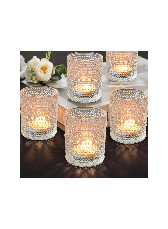 The Bros 12 Pack Vintage Glass Votive Candle Holders, Decorative Tealight Candle Cups with Textured Dotted Design, Elegant Glass Candle Jars for Weddings, Home Décor, Parties, and Special Events - Image 4
