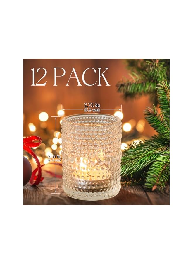 The Bros 12 Pack Vintage Glass Votive Candle Holders, Decorative Tealight Candle Cups with Textured Dotted Design, Elegant Glass Candle Jars for Weddings, Home Décor, Parties, and Special Events - Image 2