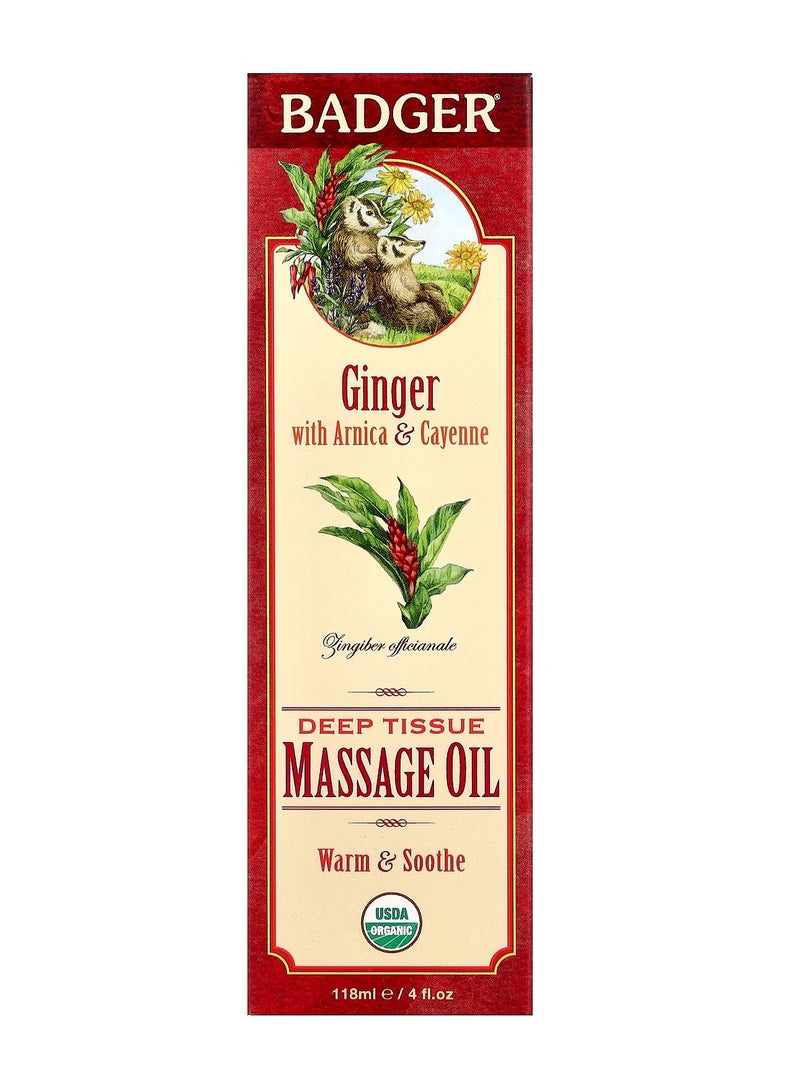 Badger Deep Tissue Massage Oil, Ginger with Arnica & Cayenne, 4 fl oz (118 ml) - Image 1