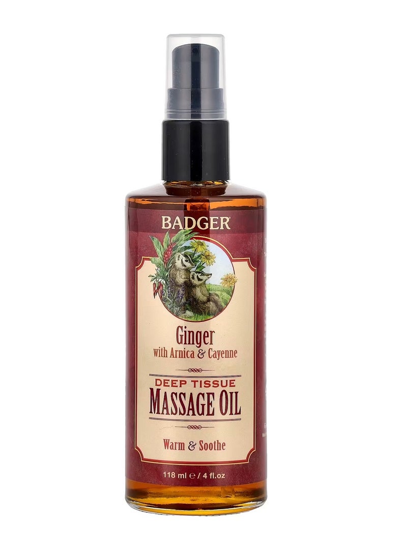 Badger Deep Tissue Massage Oil, Ginger with Arnica & Cayenne, 4 fl oz (118 ml) - Image 2